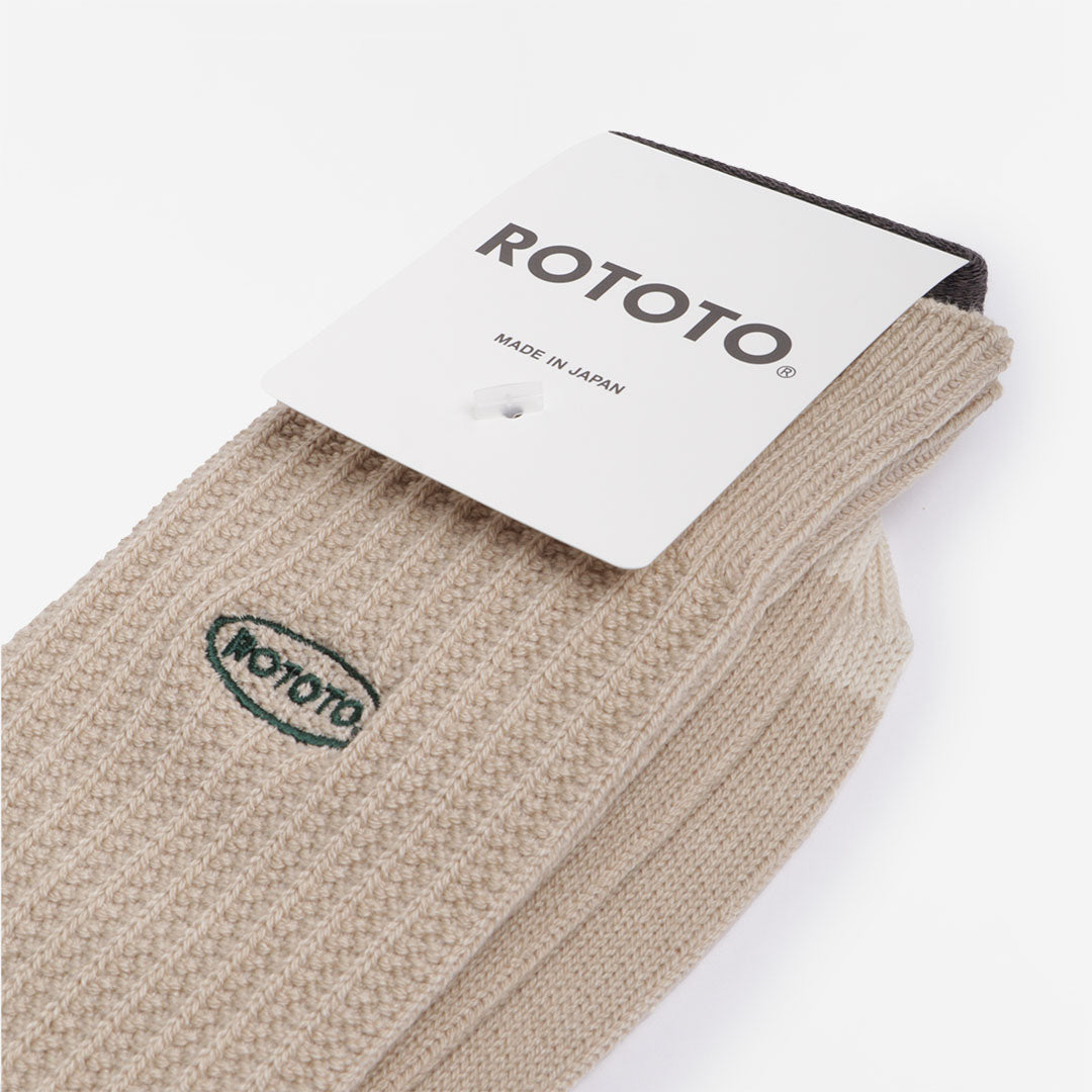 main Rototo 90s Logo Crew Socks, Beige, Detail Shot 3