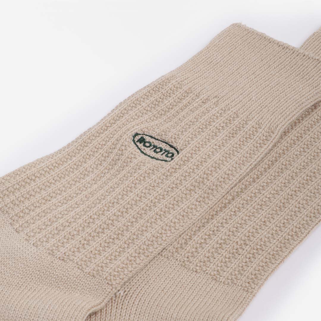 main Rototo 90s Logo Crew Socks, Beige, Detail Shot 4