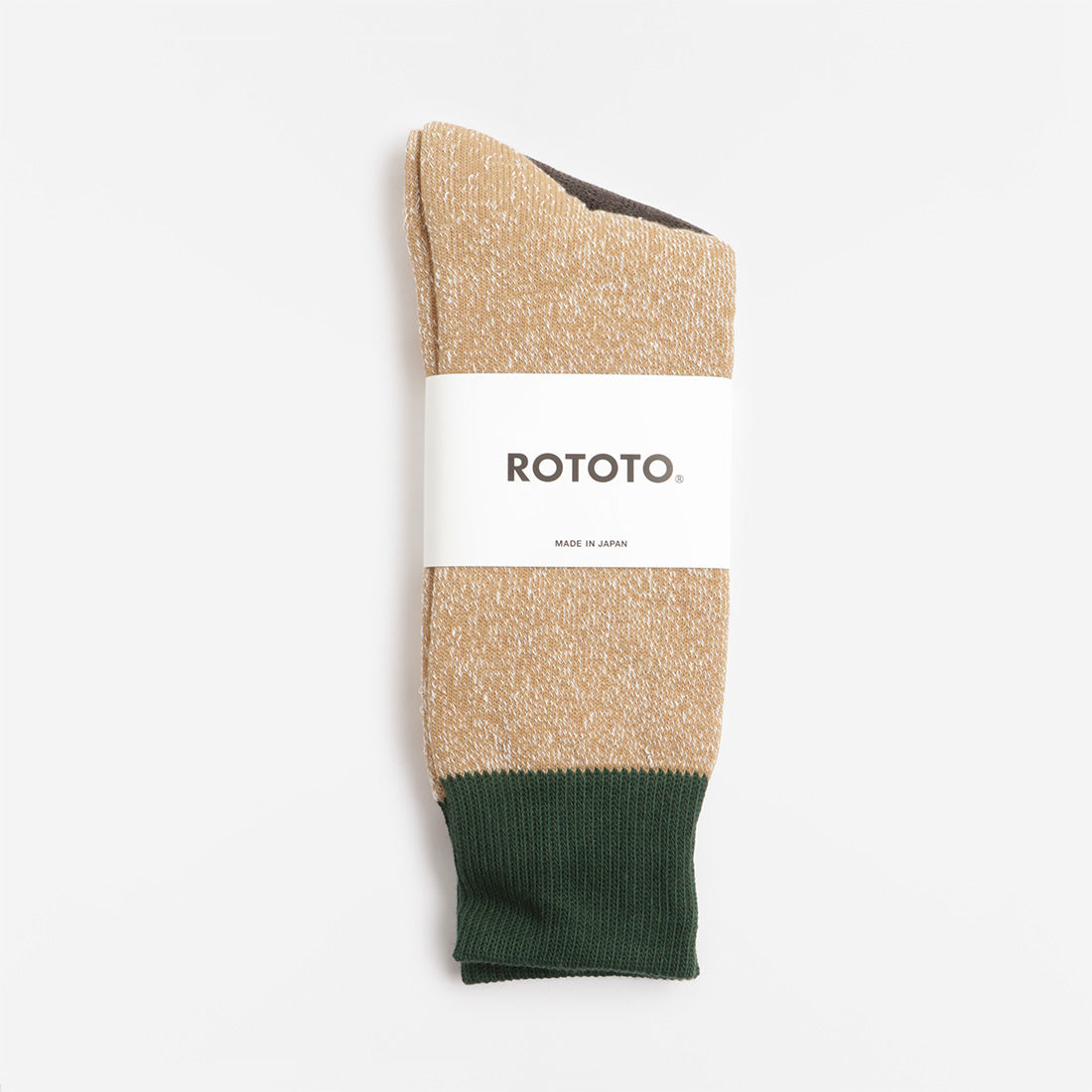 Rototo Double Face Crew Socks, Dark Green Beige, Detail Shot 2