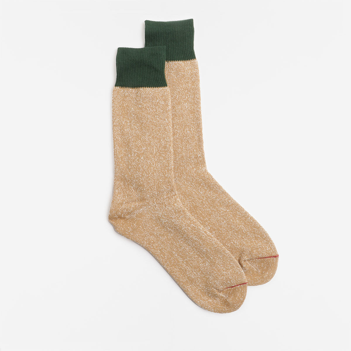 Rototo Double Face Crew Socks, Dark Green Beige, Detail Shot 1