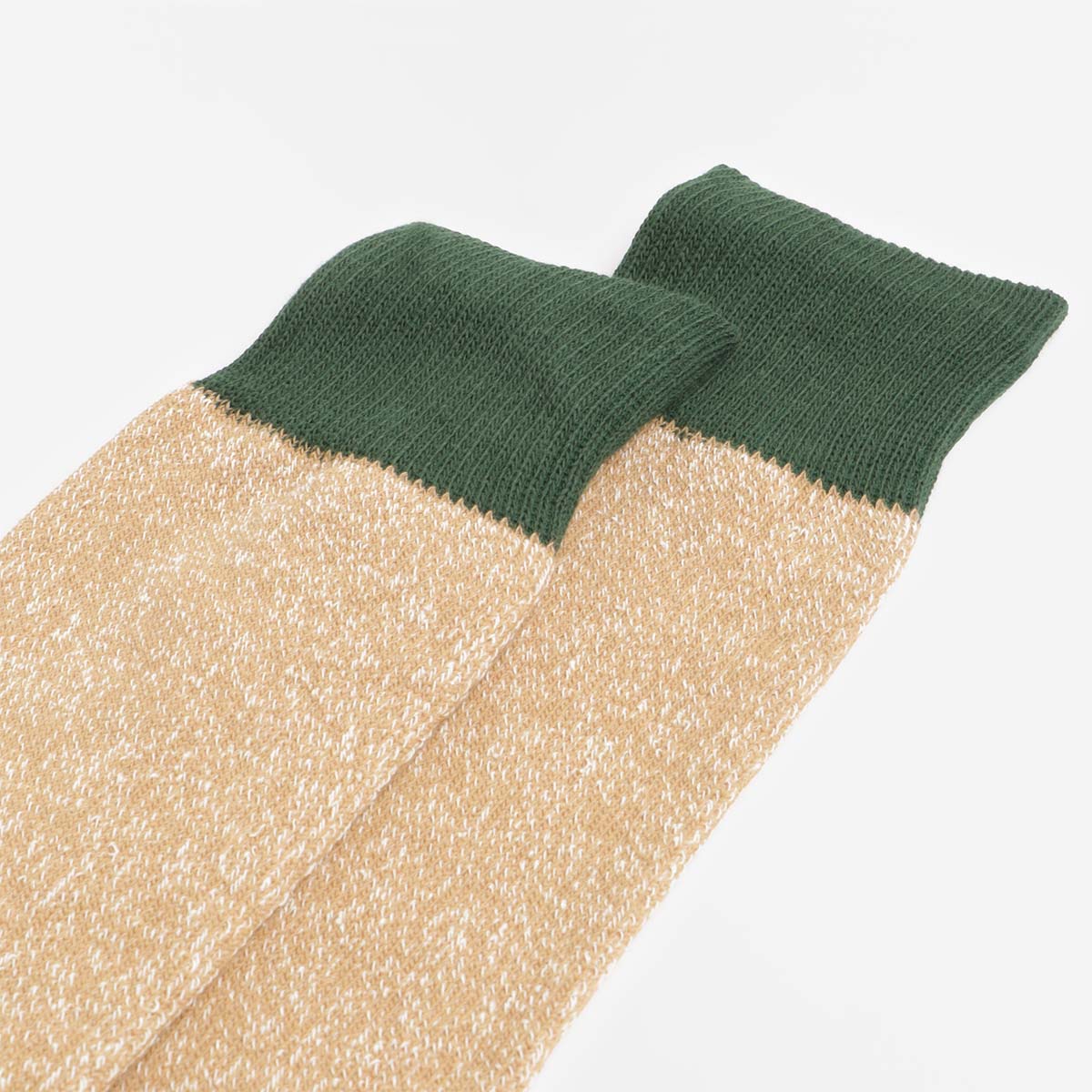 Rototo Double Face Crew Socks, Dark Green Beige, Detail Shot 3