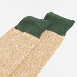 thumbnail Rototo Double Face Crew Socks, Dark Green Beige, Detail Shot 3