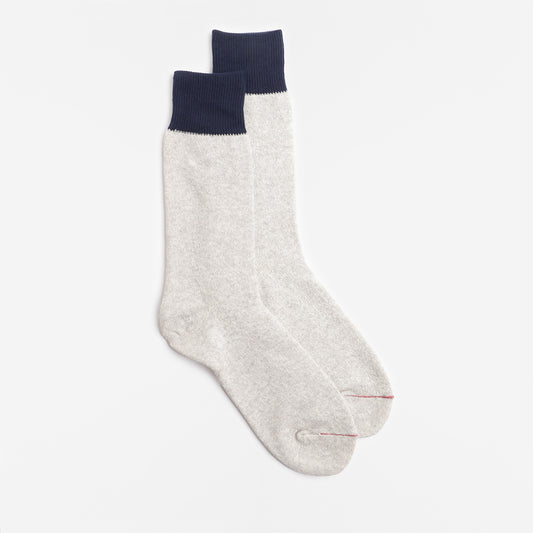 Rototo Double Face Crew Socks, Navy Light Grey, Detail Shot 1