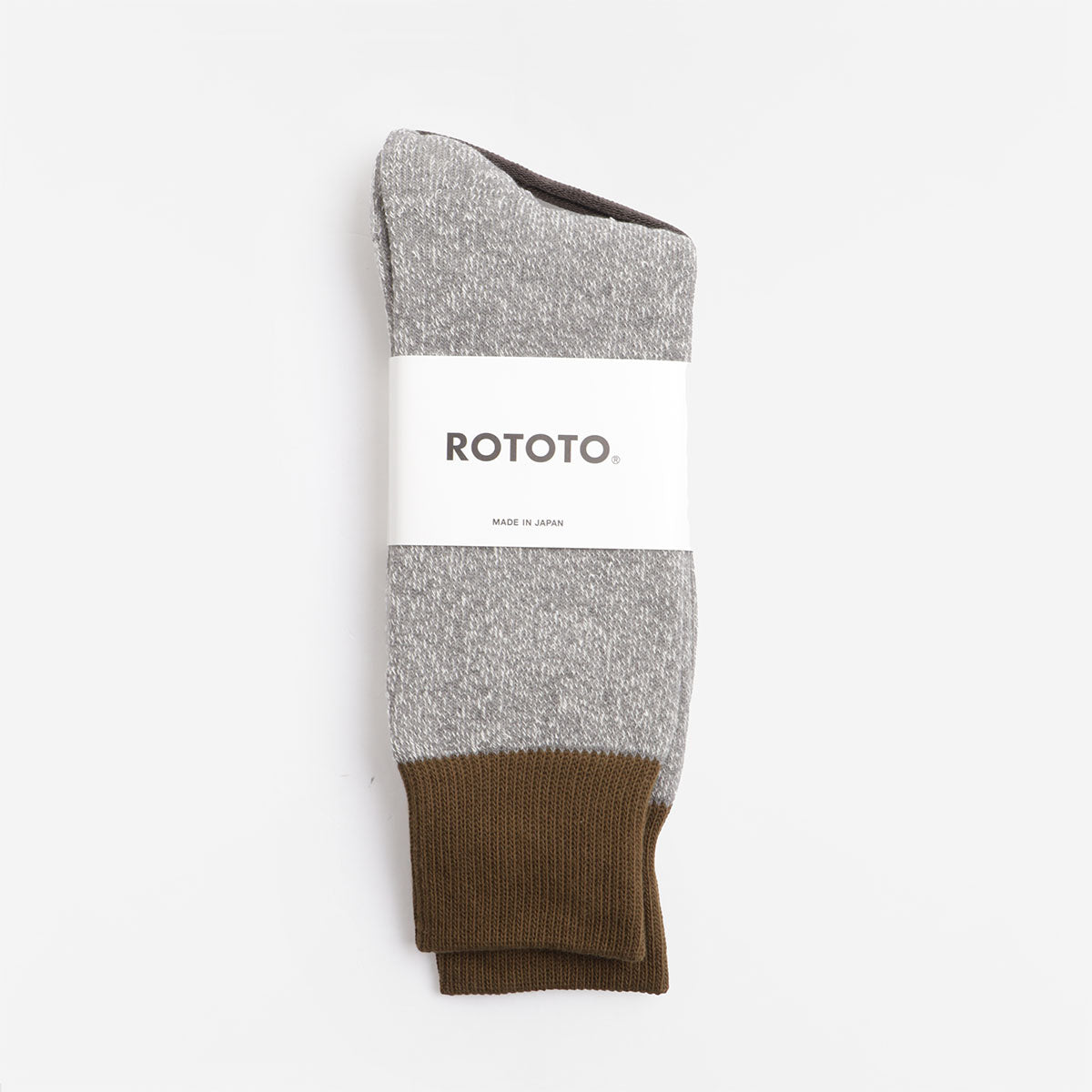 Rototo Double Face Crew Socks, Olive Grey, Detail Shot 2