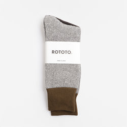 thumbnail Rototo Double Face Crew Socks, Olive Grey, Detail Shot 2