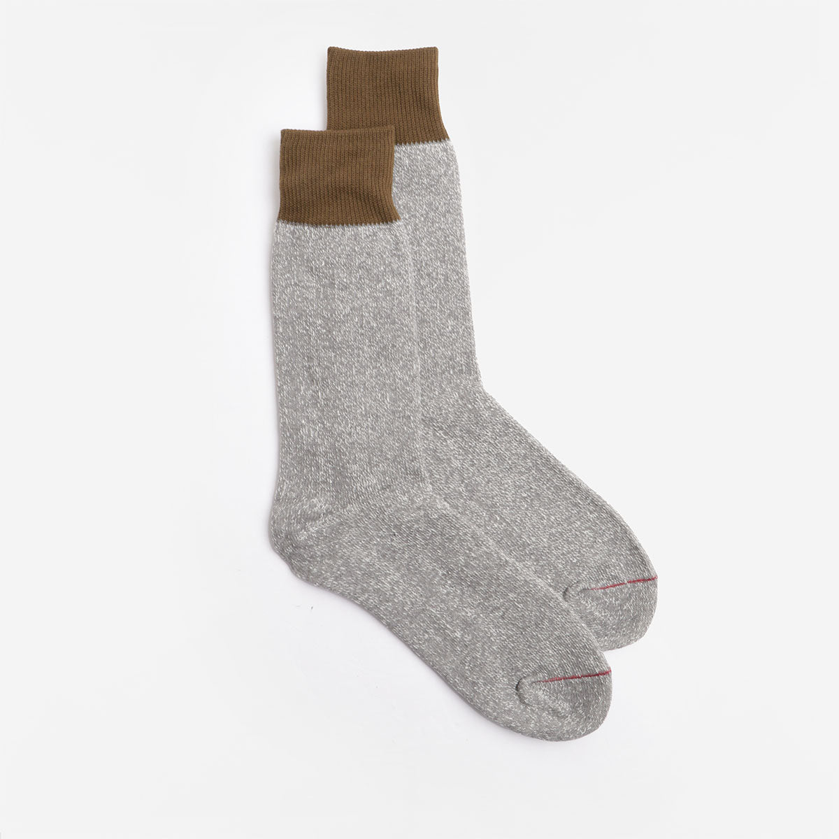 Rototo Double Face Crew Socks, Olive Grey, Detail Shot 1