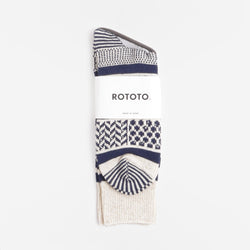 thumbnail Rototo Multi Jacquard Crew Socks, Ivory Navy, Detail Shot 2