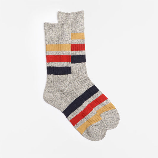 Rototo Park Stripe Socks, Medium Grey, Detail Shot 1