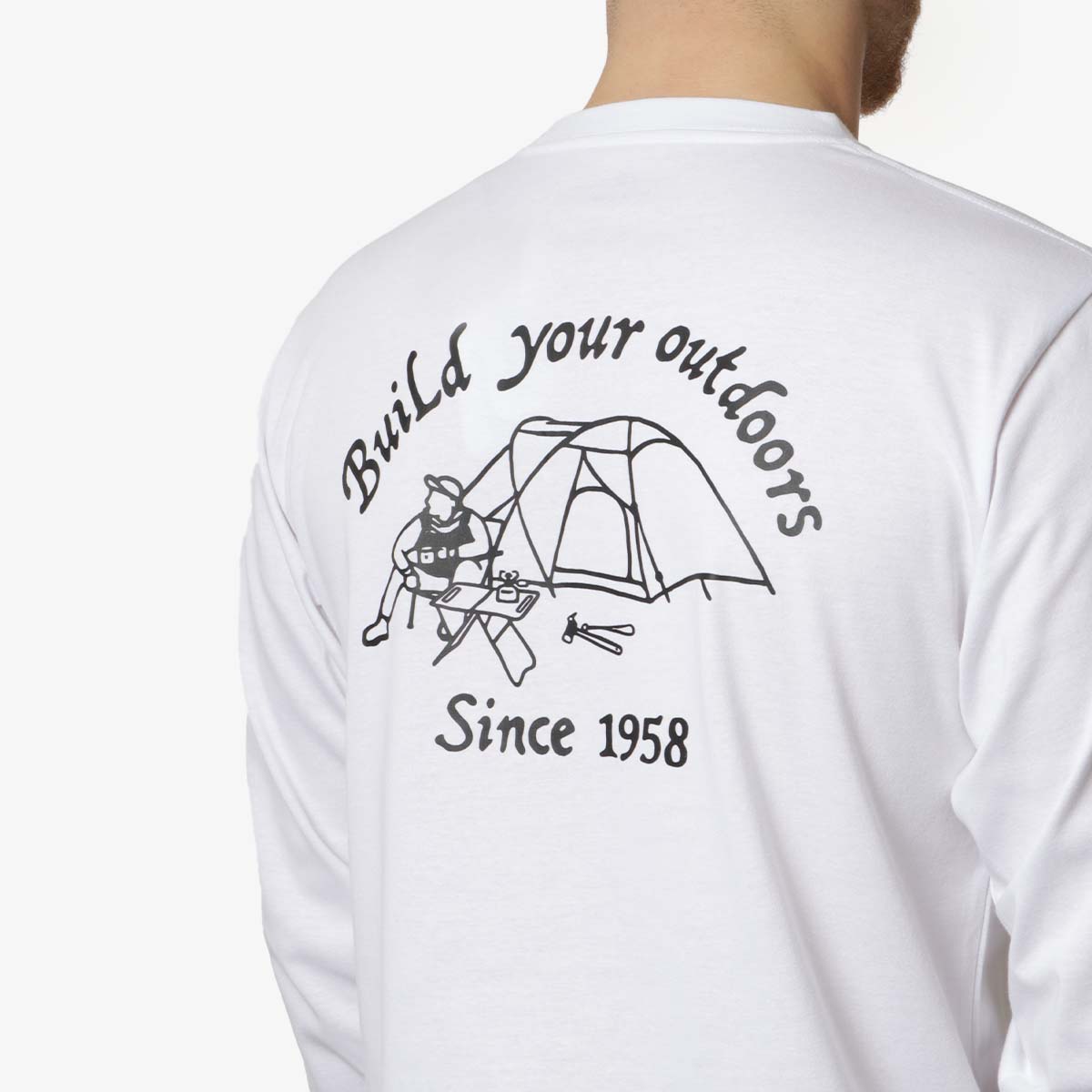 main Snow Peak Camping Club Long Sleeve T-Shirt, White, Detail Shot 4