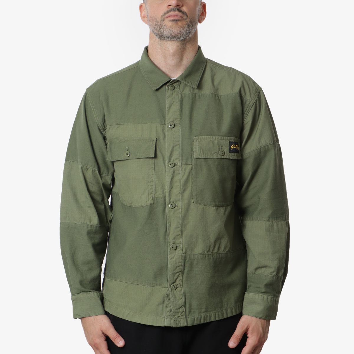 main Stan Ray CPO Shirt, Olive Sateen Ripstop Mix, Detail Shot 1