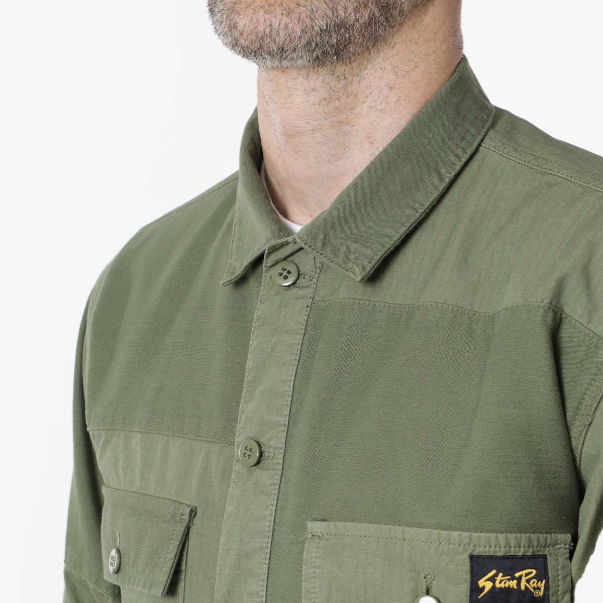 Stan Ray CPO Shirt, Olive Sateen Ripstop Mix, Detail Shot 3