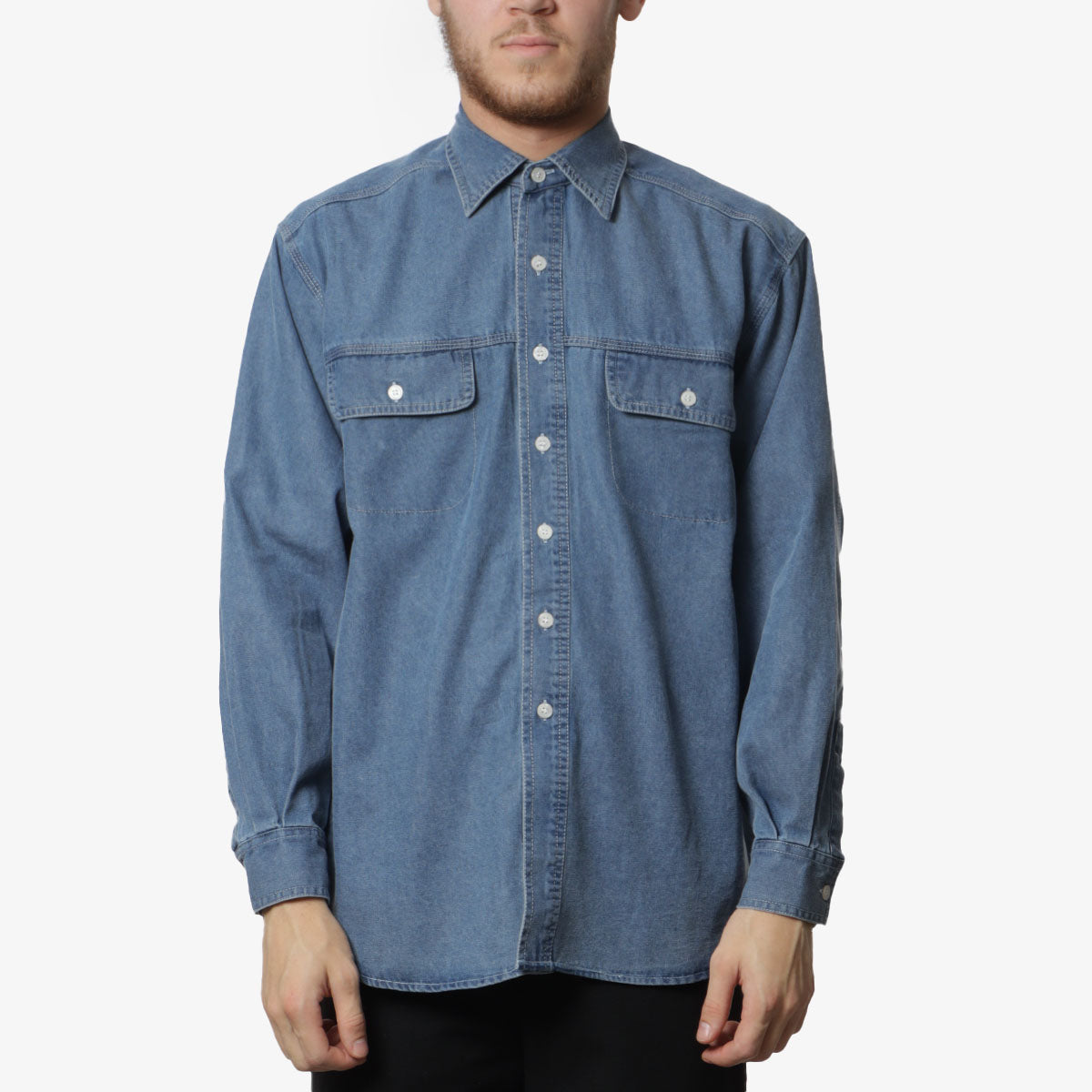 Stan Ray Chambray Shirt, Mid Wash 6oz Denim, Detail Shot 1