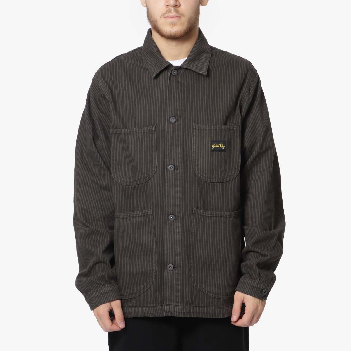 Stan Ray Coverall Jacket, Overdyed Charcoal Hickory, Detail Shot 1