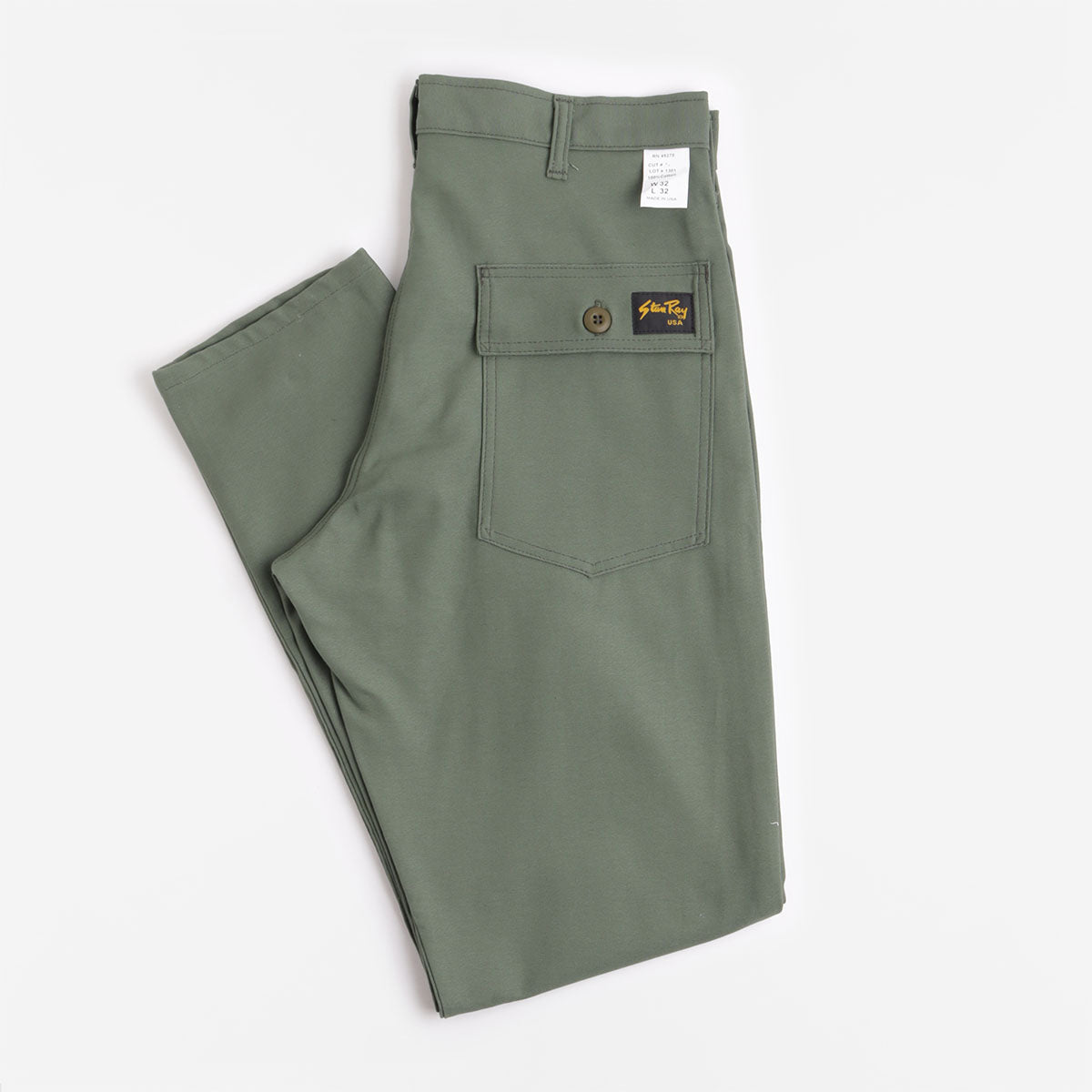 main Stan Ray Slim Fit 4 Pocket Fatigue Pant - 1300 series, Olive Sateen, Detail Shot 1