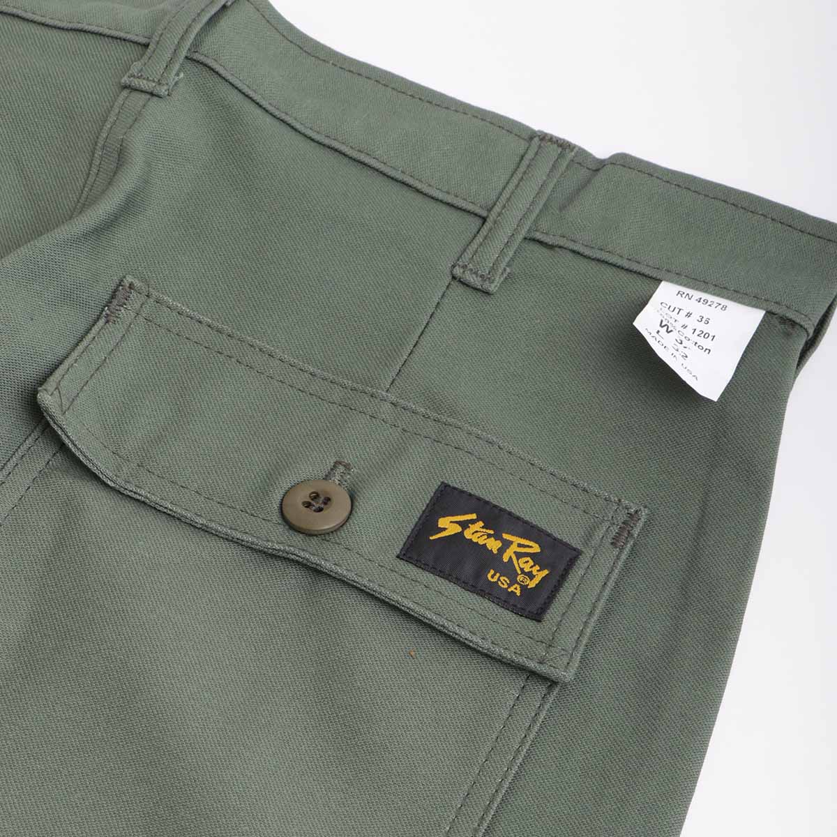 main Stan Ray Slim Fit 4 Pocket Fatigue Pant - 1300 series, Olive Sateen, Detail Shot 5