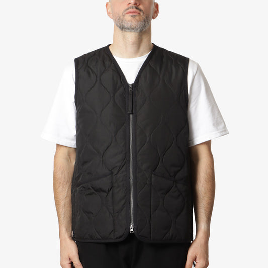 Taion Military Zip V Neck Down Vest, Black, Detail Shot 1