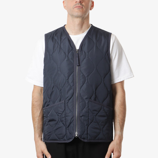 Taion Military Zip V Neck Down Vest, Dark Navy, Detail Shot 1