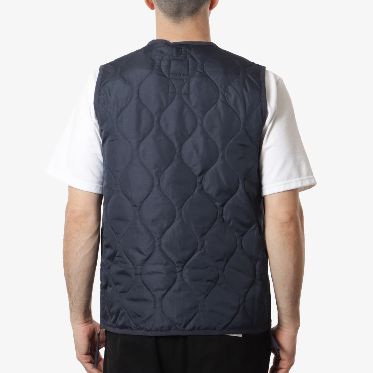 Taion Military Zip V Neck Down Vest, Dark Navy, Detail Shot 6