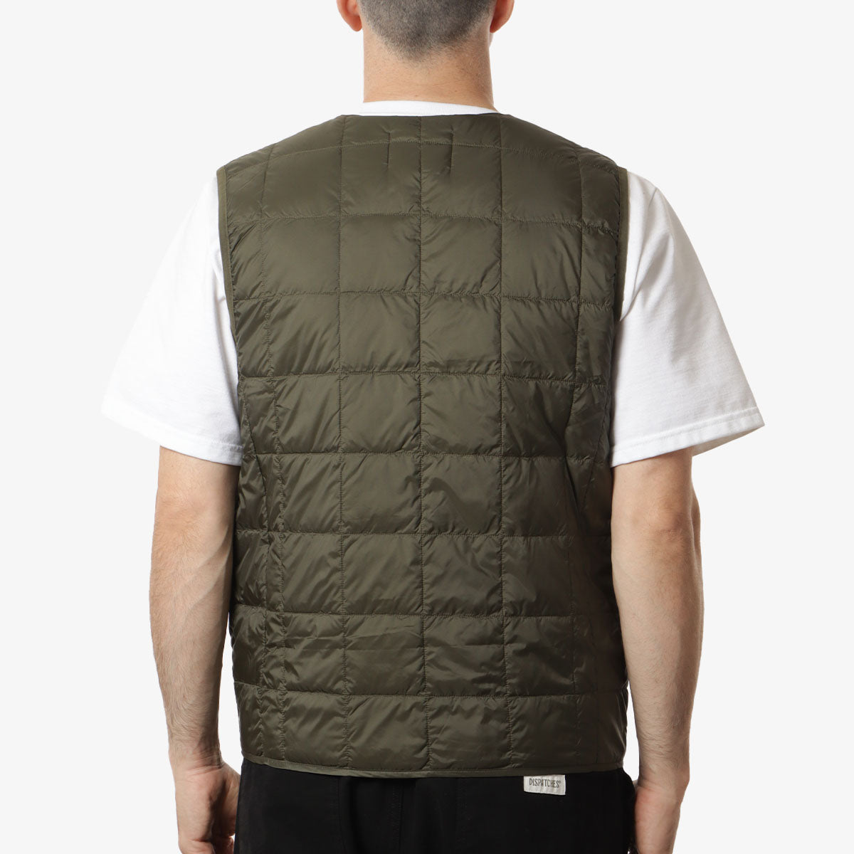 Taion V Neck Down Vest, Dark Olive, Detail Shot 4