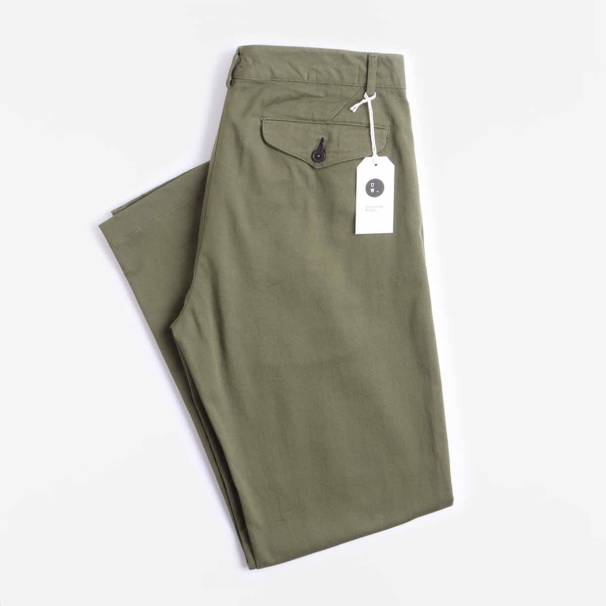 Universal Works Aston Pant, Light Olive, Detail Shot 1