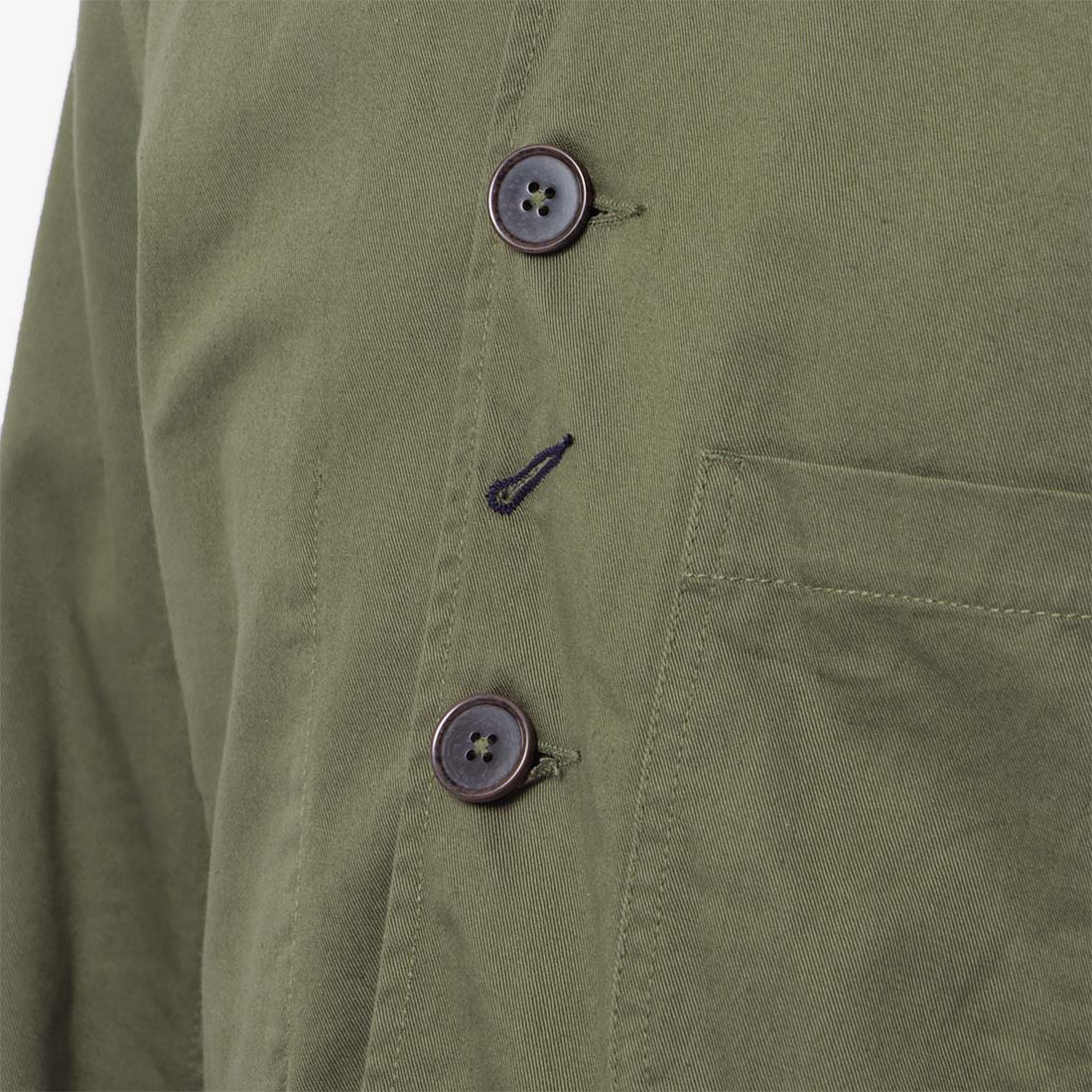 Universal Works Bakers Jacket, Light Olive Twill, Detail Shot 6