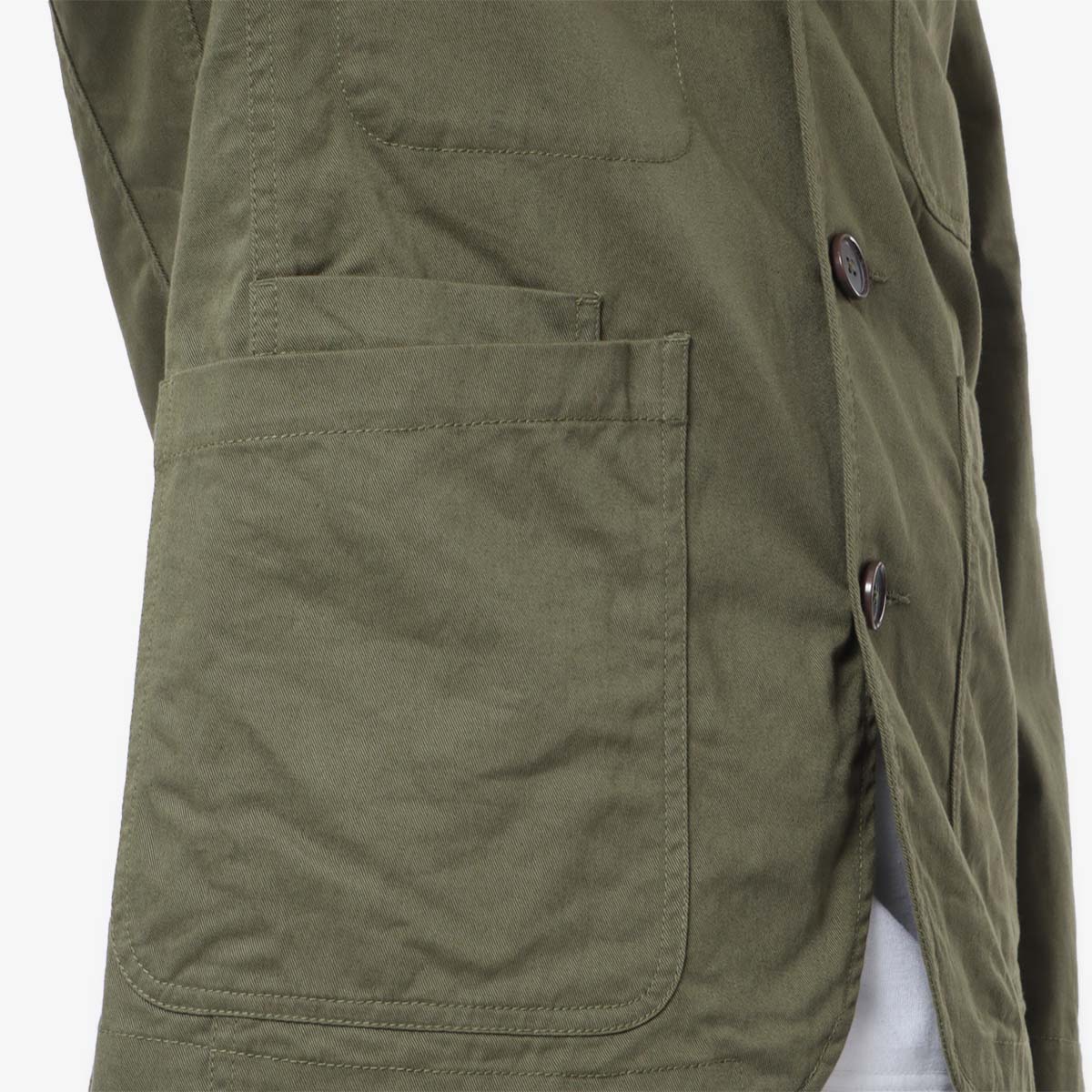 Universal Works Bakers Jacket, Light Olive Twill, Detail Shot 4