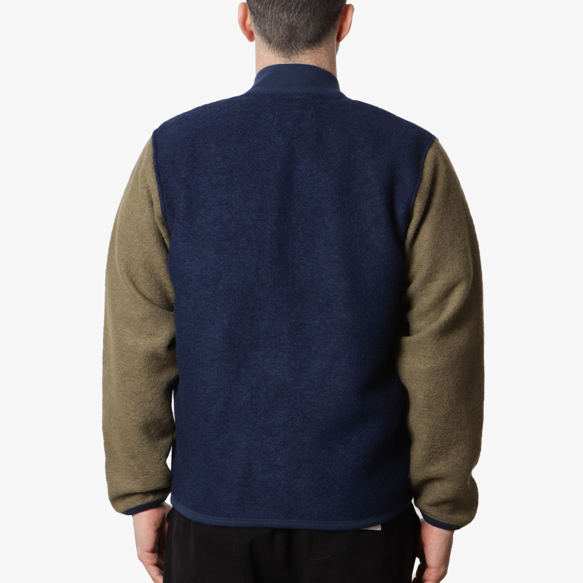 Universal Works Button Front Bomber, Indigo Lovat Wool Fleece, Detail Shot 4