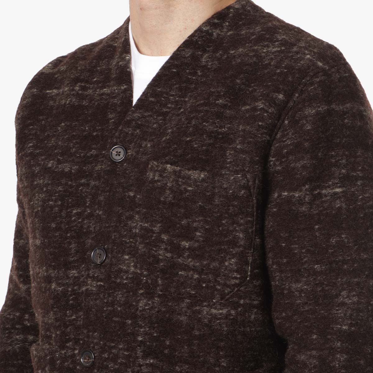 Universal Works Cardigan, Brown Marble Fleece, Detail Shot 2