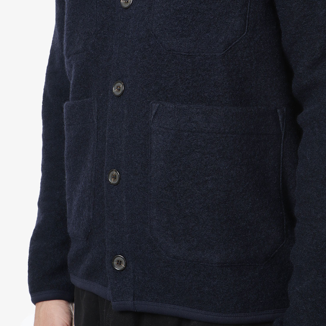 Universal Works Cardigan, Navy Wool Fleece, Detail Shot 3