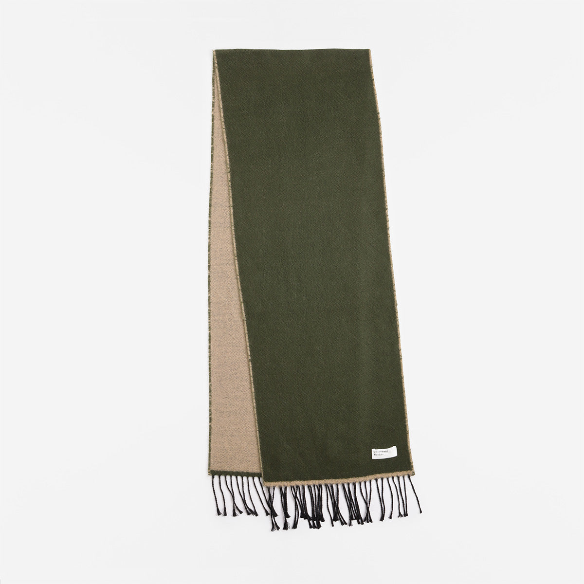 Universal Works Double Sided Scarf, Olive Beige, Detail Shot 1