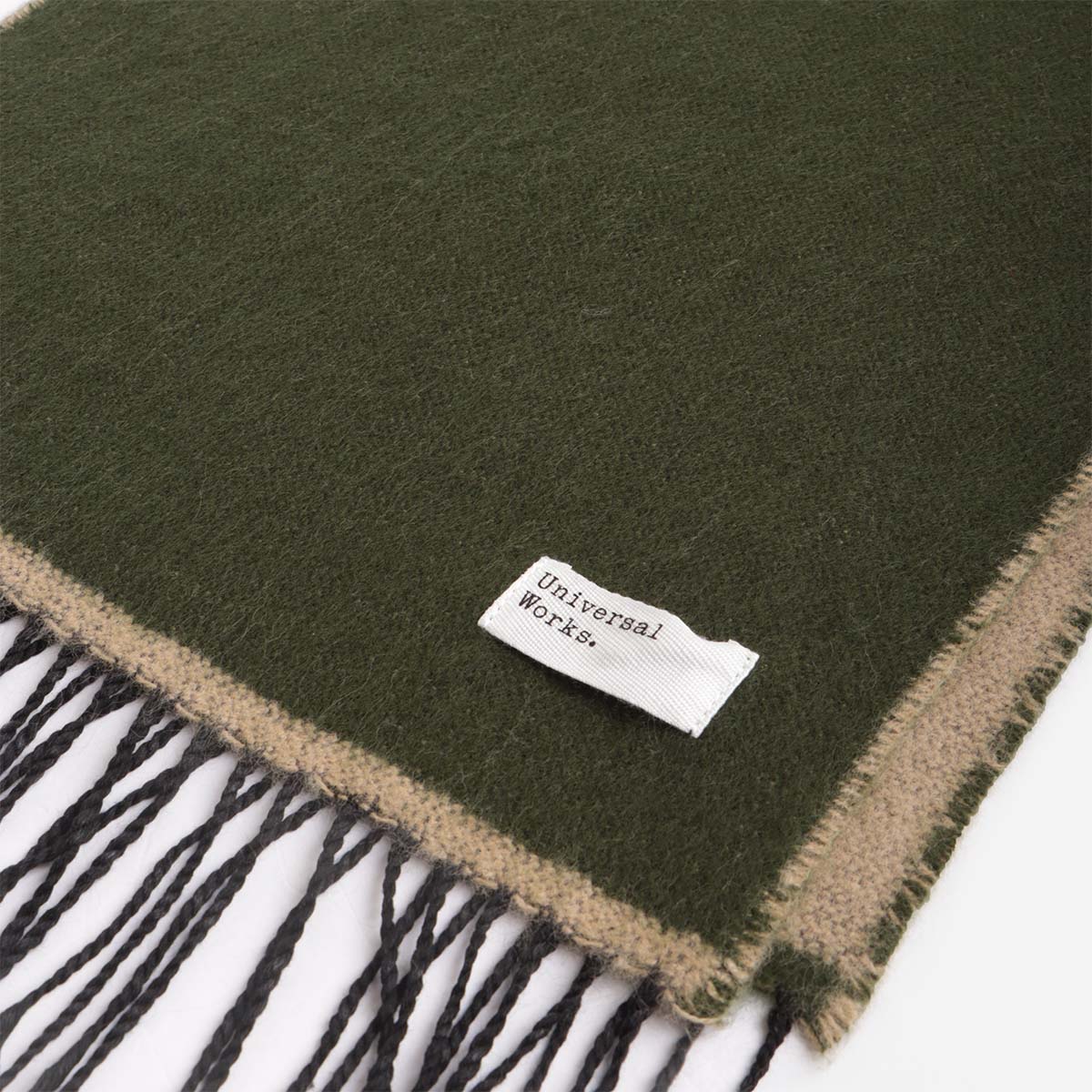 Universal Works Double Sided Scarf, Olive Beige, Detail Shot 2