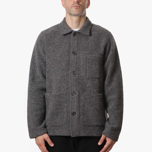 Universal Works Field Jacket, Grey Marl Wool Fleece, Detail Shot 1