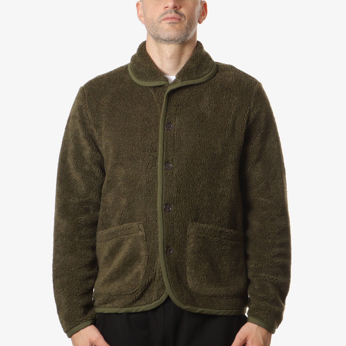 Universal Works Lancaster Jacket, Olive Mountain Fleece, Detail Shot 2