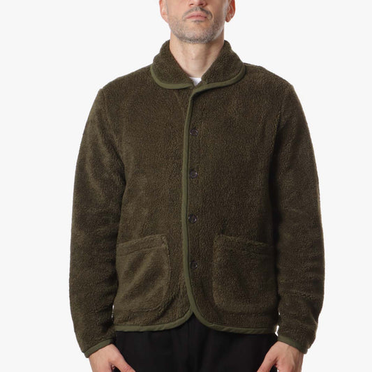 Universal Works Lancaster Jacket, Olive Mountain Fleece, Detail Shot 1