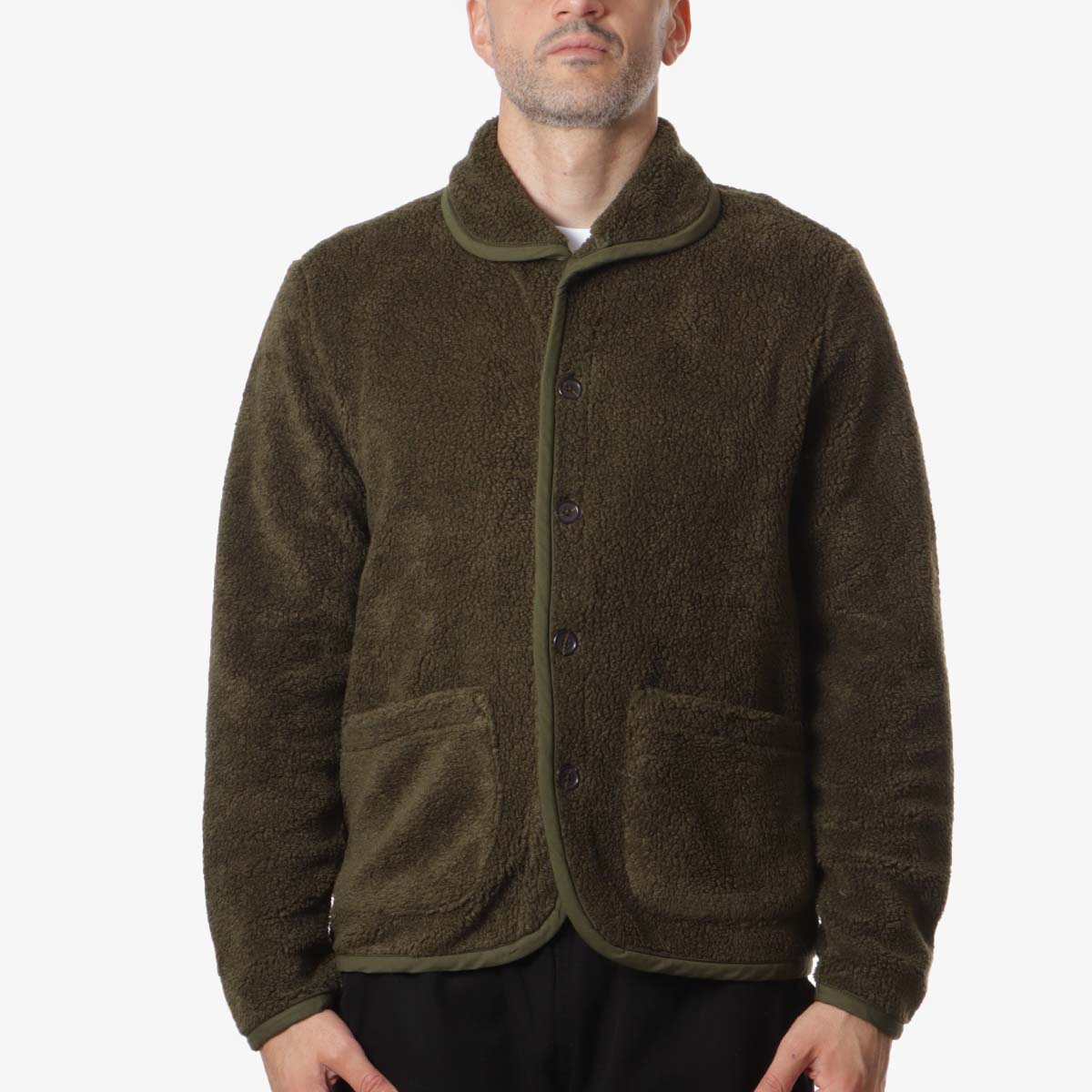 main Universal Works Lancaster Jacket, Olive Mountain Fleece, Detail Shot 1