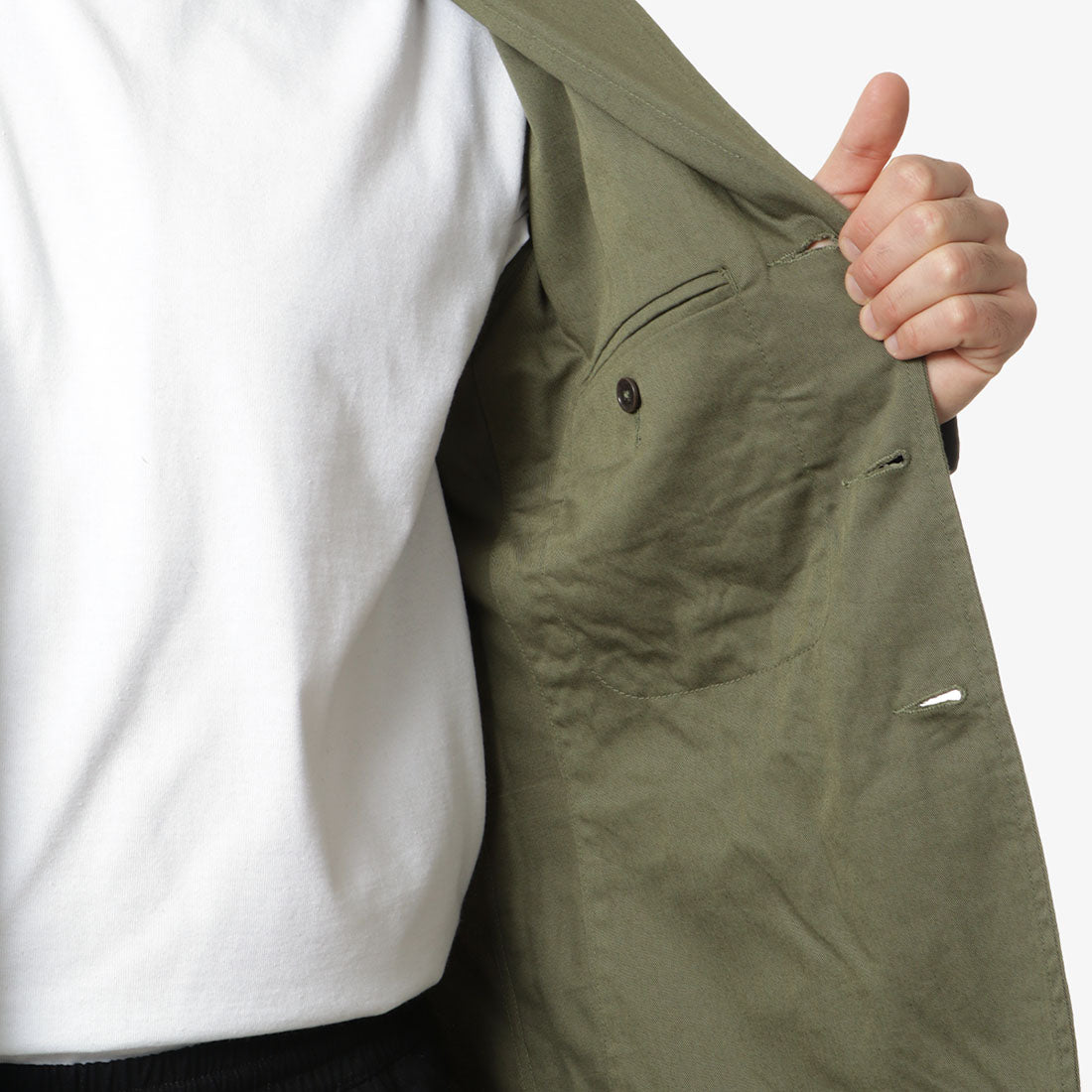 Universal Works London Jacket, Light Olive Twill, Detail Shot 5