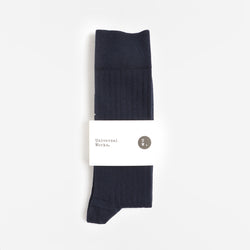 thumbnail Universal Works Modal Rib Knit Socks, Navy, Detail Shot 2