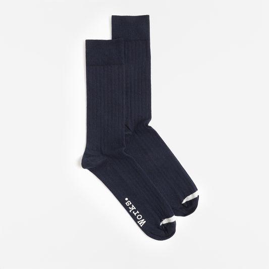 Universal Works Modal Rib Knit Socks, Navy, Detail Shot 1