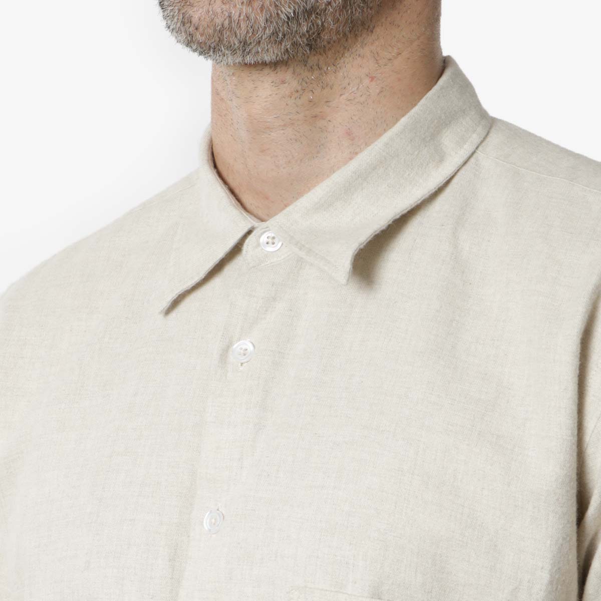 Universal Works Square Pocket Shirt, Sand Brushed Flannel, Detail Shot 3