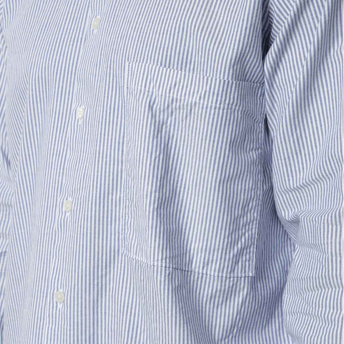 main Universal Works Square Pocket Shirt, Navy Security Stripe Cotton, Detail Shot 2