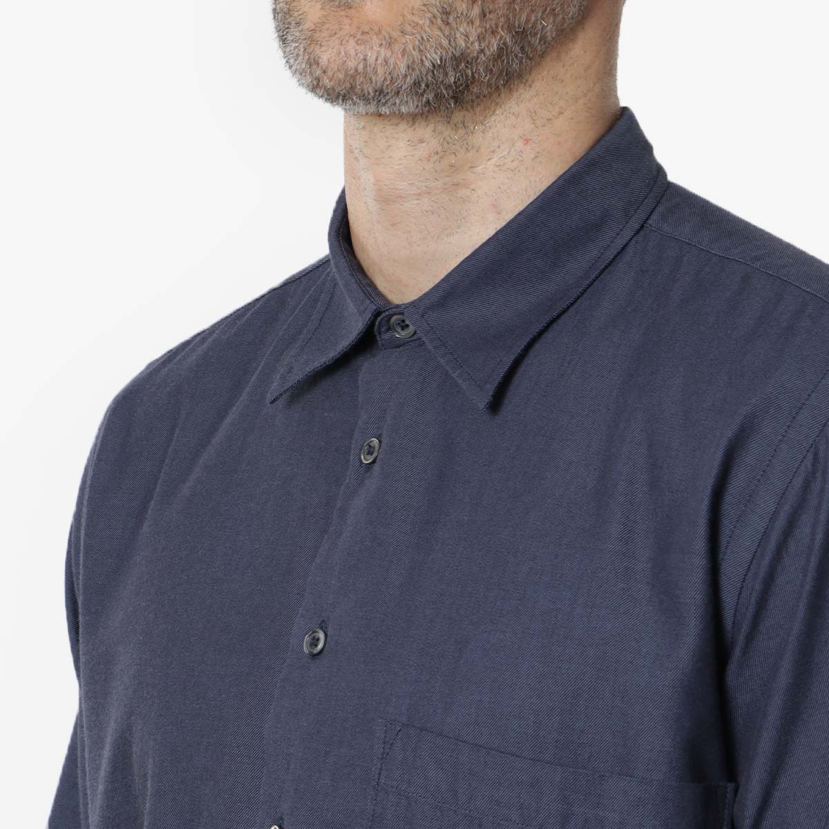 Universal Works Square Pocket Shirt, Navy SG Brushed Twill, Detail Shot 3