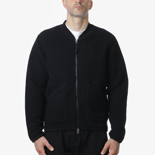 Universal Works Zip Bomber, Black Wool Fleece, Detail Shot 1