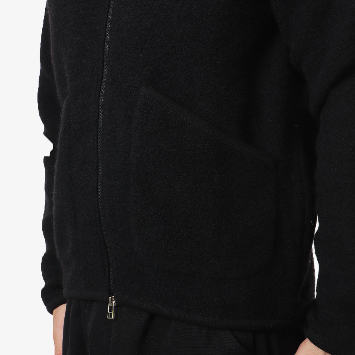 Universal Works Zip Bomber, Black Wool Fleece, Detail Shot 2