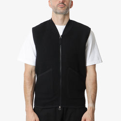 thumbnail Universal Works Zip Waistcoat, Black Wool Fleece, Detail Shot 1