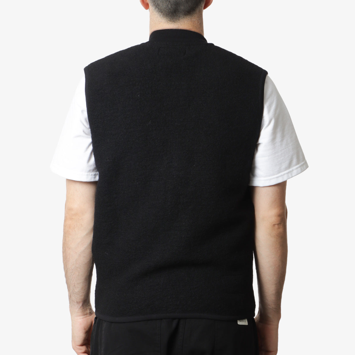 Universal Works Zip Waistcoat, Black Wool Fleece, Detail Shot 4