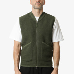 thumbnail Universal Works Zip Waistcoat, Olive Wool Fleece, Detail Shot 1