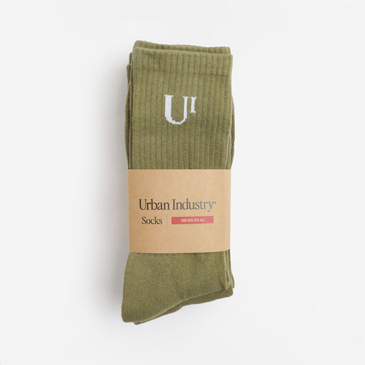 Urban Industry Classic Socks 3 Pack, Olive Green, Detail Shot 1