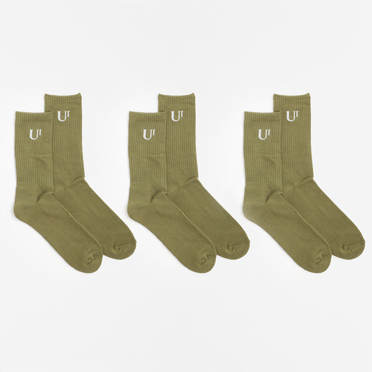 Urban Industry Classic Socks 3 Pack, Olive Green, Detail Shot 2