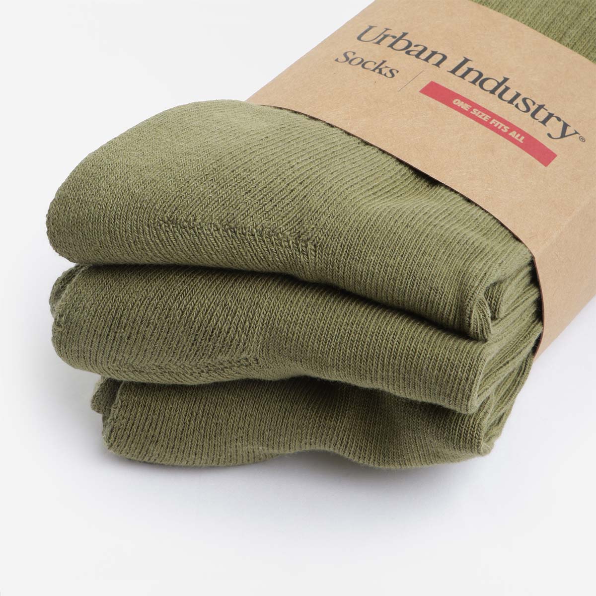 Urban Industry Classic Socks 3 Pack, Olive Green, Detail Shot 3