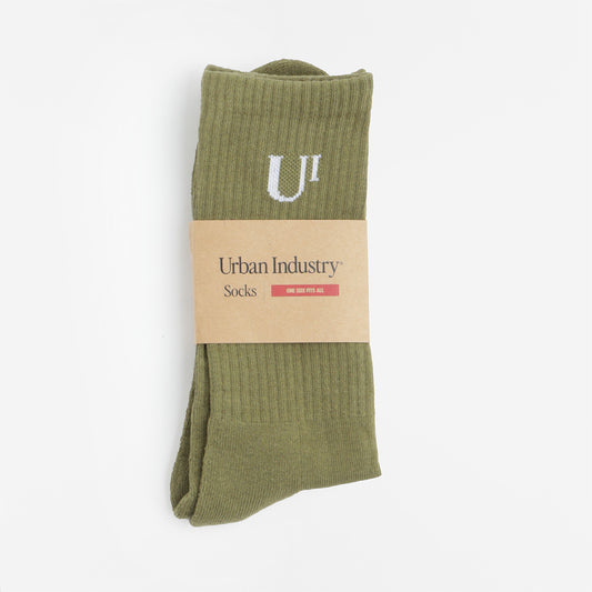 Urban Industry Classic Socks, Olive Green, Detail Shot 1